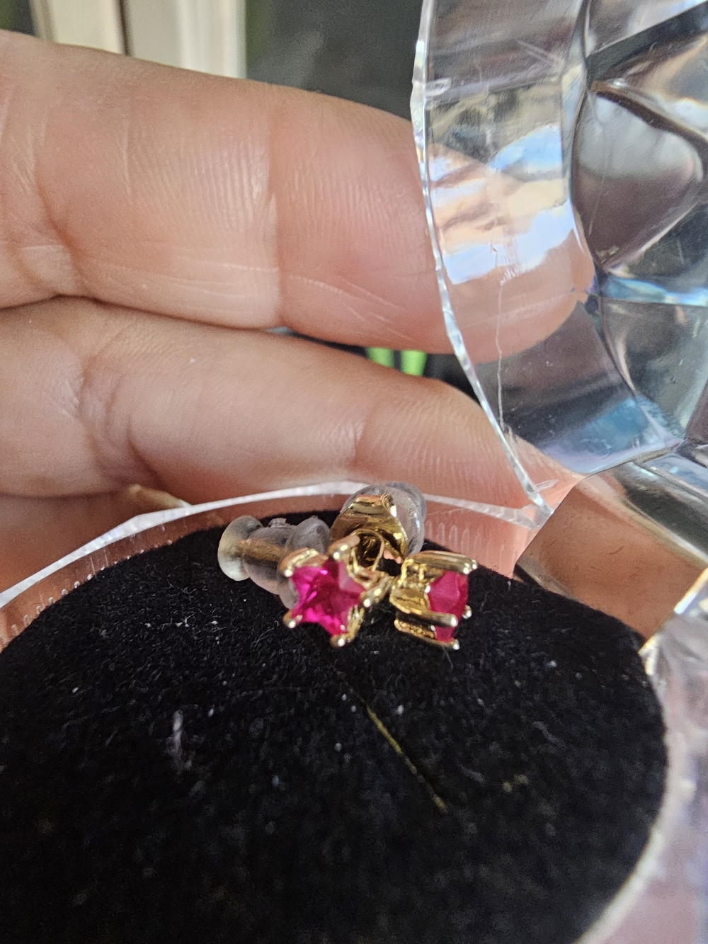 18k Yellow Gold-Plated Stud Earrings with Pink Gemstones
